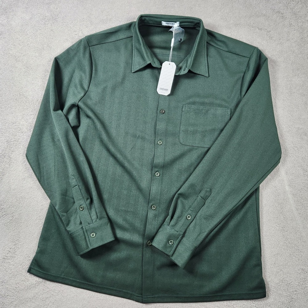 Coofandy Herringbone Textured Button Down Shirt Mens size L Large Long Sleeve